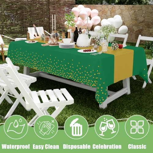 Disposable Rectangular Plastic Tablecloth 54 x 108 Inches - 8 Pack, Green and Gold Variation