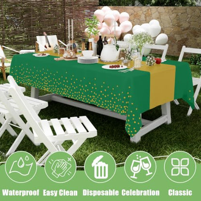 Disposable Rectangular Plastic Tablecloth 54 x 108 Inches - 8 Pack, Green and Gold Variation