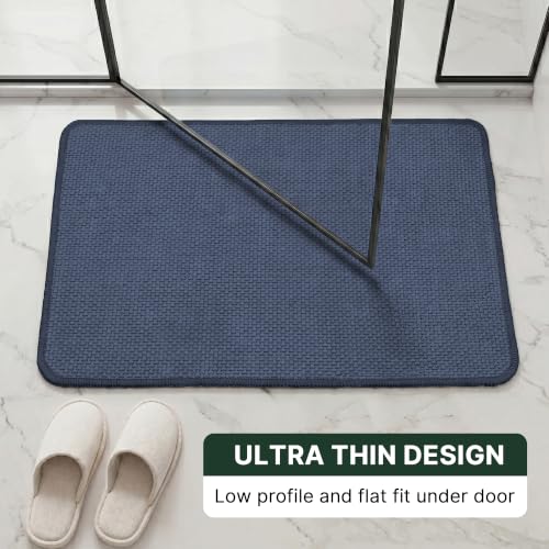 2-Piece Bathroom Mat Set - Absorbent Chenille Rugs, Non-Slip, Machine Washable, 32x20 & 24x17 inches, Blue