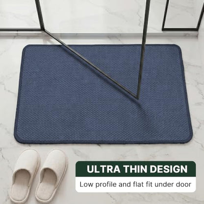 2-Piece Bathroom Mat Set - Absorbent Chenille Rugs, Non-Slip, Machine Washable, 32x20 & 24x17 inches, Blue