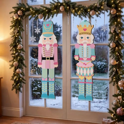 Pastel Christmas Nutcracker Door Sign Set - Pink Wooden Holiday Decorations