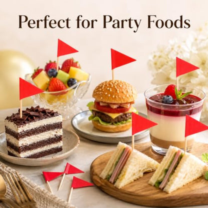 100 Pack Red Toothpick Flags for Cupcake & Party Decoration
