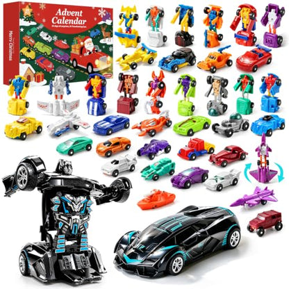 Transforming Car Toy Set with 24-Day Christmas Countdown for Kids and Teens