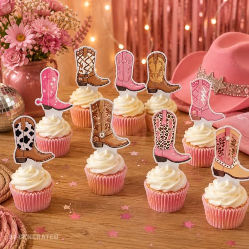 48Pcs Cowboy Boot Cupcake Toppers Western Party Decorations