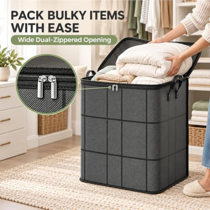 220L XXL Foldable Storage Bag with Reinforced Handles & Heavy-Duty Zipper - Portable Bedding Clothes Organizer, 23.6x19.7x27.6 in