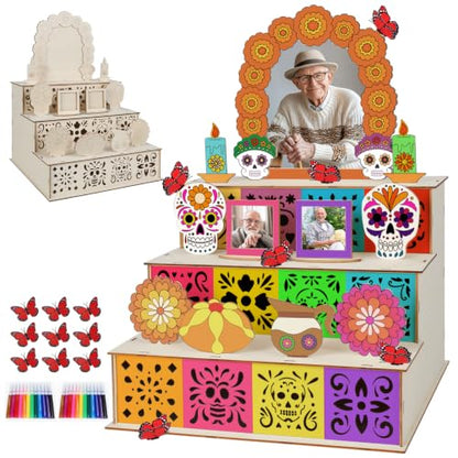 Fennoral Dia De Los Muertos Wooden Shadow Box Kit - Memorial Altars, DIY Decor, Mexican Theme