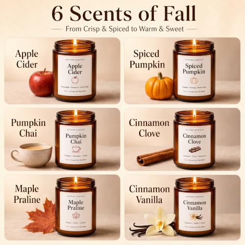 6 Pack Fall Scented Candle Set of 7oz Soy Candles for Home Decor - Autumn Gift
