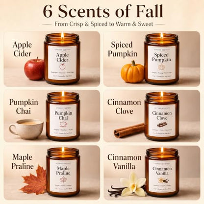 6 Pack Fall Scented Candle Set of 7oz Soy Candles for Home Decor - Autumn Gift