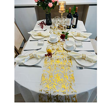 Gold 100ft Glitter Metallic Mesh Table Runner Roll for Wedding Party Decor - Sunlunckystar