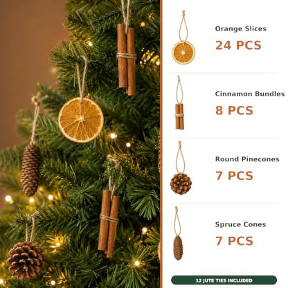 Natural Christmas Decorations Set with Dried Orange, Cinnamon, Pinecones