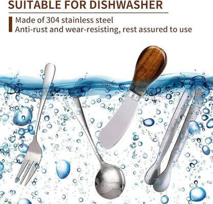 Silver Wooden Handle Charcuterie Accessories Set - Cheese Spreaders & Mini Serving Utensils
