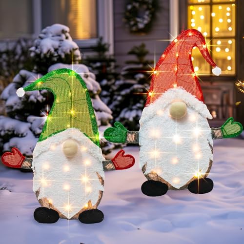 Lighted Christmas Gnomes Set of 2 Indoor Outdoor Holiday Garden Decor