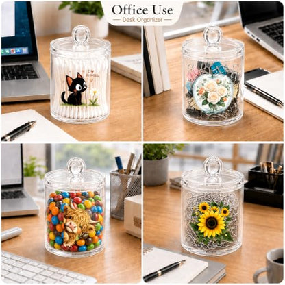 Sunflower Cotton Swab Holder with Lid - Clear Acrylic Apothecary Jar