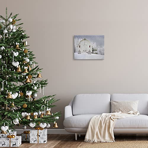 Winter Barn Canvas Wall Art - 16 x 20 Inch Holiday Farmhouse Decor - Snow Scene