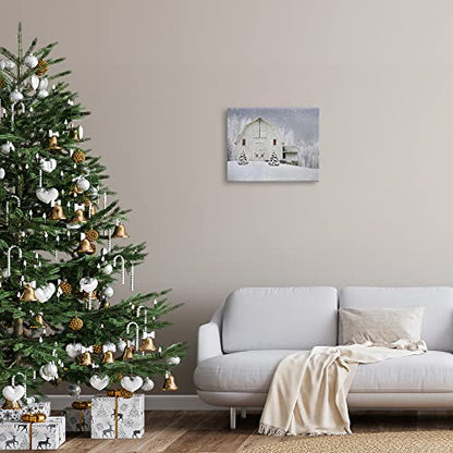 Winter Barn Canvas Wall Art - 16 x 20 Inch Holiday Farmhouse Decor - Snow Scene