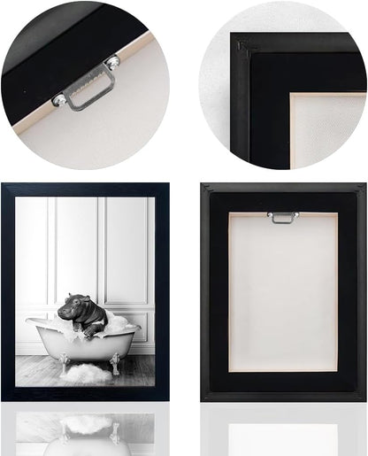 Skiennix Framed Bathroom Decor - Cute Black and White Hippo in Bathtub Canvas Print | Wall Art for Home