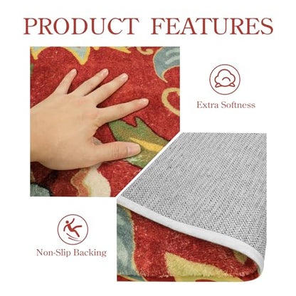 Coral Paisley 4x6 Washable Area Rug - Non-Slip Red Fall Carpet for Living Room