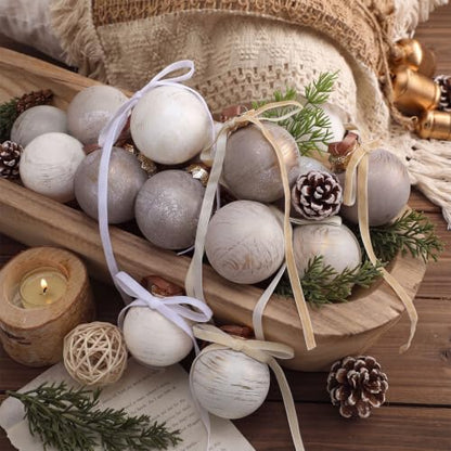 Hungdao 48 Pcs Neutral Christmas Ornaments & Bows Set - Taupe Beige