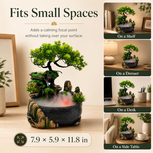 Indoor Water Fountain with LED Lights and Mist for Relaxation