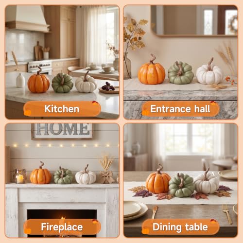 Fall Pumpkin Decor Set - Faux Ceramic Figurines in Color-11, 3 Piece