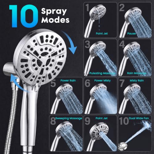 Chrome Handheld Mag Shower Head with 10 Modes & Filtered Power Wash - 1.9 GPM