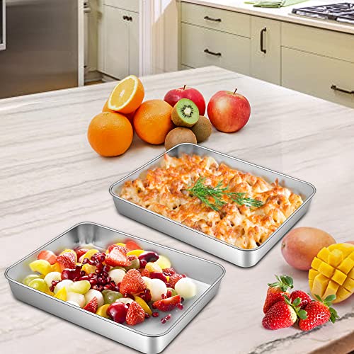 TeamFar Rectangular Cake Pan, 9.3’’ x 7’’ x 2’’, Mini Deep Lasagna Cake Brownie Pan Stainless Steel for Baking Roasting, Deep Wall & Heavy Duty, Sturdy & Dishwasher Safe - Set of 4