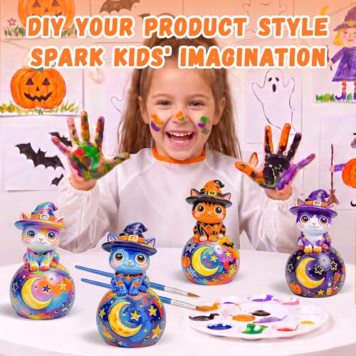 Wizard Cat Night Light Kit - Halloween Craft for Kids, Paint Your Own Witch Black Cat