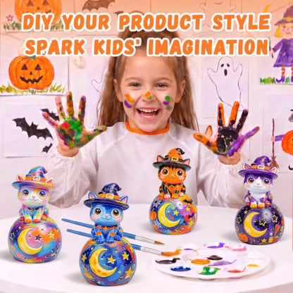 Wizard Cat Night Light Kit - Halloween Craft for Kids, Paint Your Own Witch Black Cat
