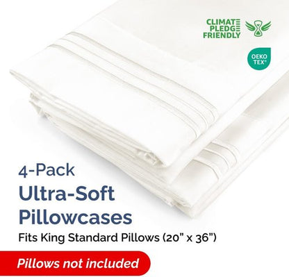 King Standard Pillow Cases - Soft Hotel Quality Covers for Comfy Bedding | Set of 4 - Antique White