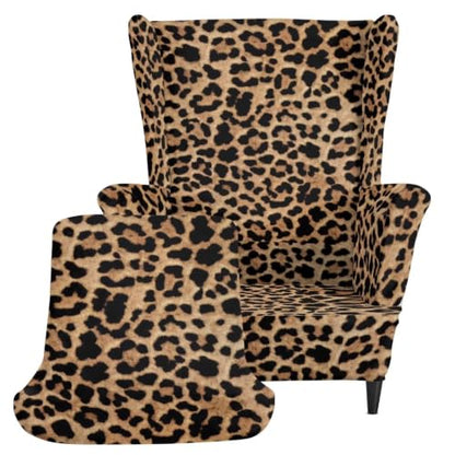 Leopard Print Wingback Chair Cover Set of 2 Brown Washable Elastic Furniture Protector