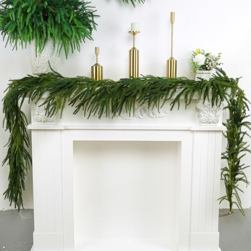 Norfolk Garland 9 Ft Artificial Greenery Christmas Decor - Set of 3 - Dense Real Touch Winter Pine