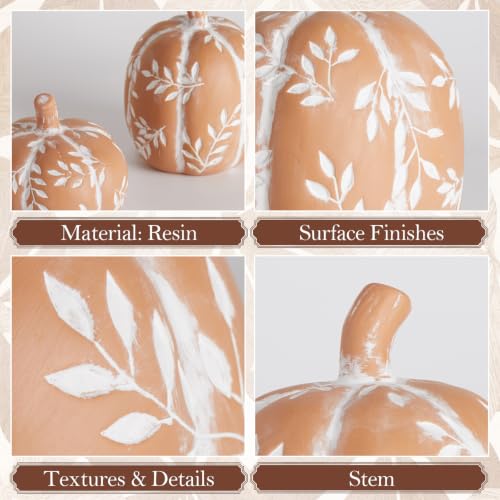 DN DECONATION Fall Pumpkin Decor Set - Orange Terracotta Rustic Thanksgiving Table Centerpieces