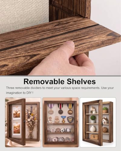 Brown 11x14 Deep Shadow Box Frame with Removable Shelves for Medals