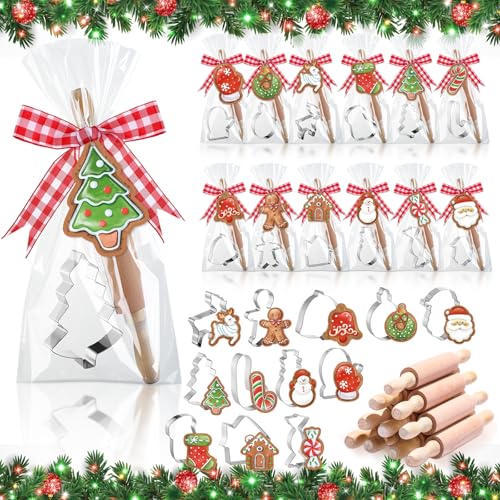 Christmas Baking Gift Set with Mini Wooden Rolling Pins & Cookie Cutters - 12 Piece