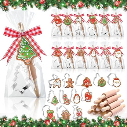 Christmas Baking Gift Set with Mini Wooden Rolling Pins & Cookie Cutters - 12 Piece