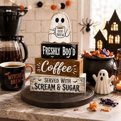 Halloween Wooden Ghost Kitchen Coffee Bar Decor - Cute Ghost Sign Variation
