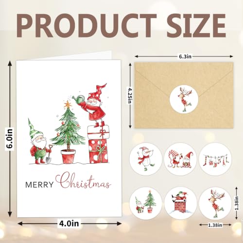 24 Pack Rustic Christmas Cards with Envelopes Watercolor Designs 4x6in
