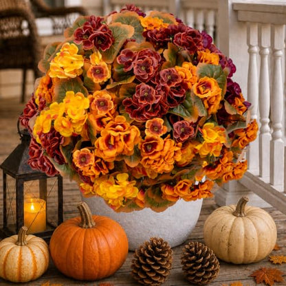 Artificial Geraniums for Outdoors - Fall Mixed Colors, 8 Bundles, Weather-Resistant