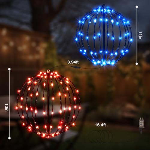 Outdoor LED Light Balls Set - Red & Blue Christmas Decorations, 2 Pack