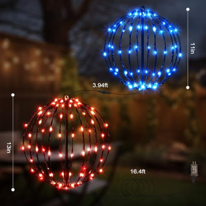 Outdoor LED Light Balls Set - Red & Blue Christmas Decorations, 2 Pack