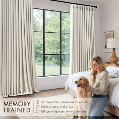 90 Inch Blackout Linen Curtains - Natural, 2 Panels, Pinch Pleat, Room Darkening