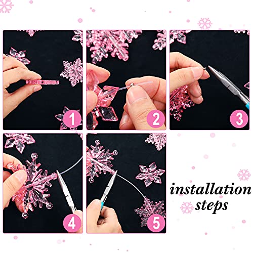 Christmas Snowflake Ornaments Set - Clear Light Pink Acrylic DIY Decoration, 35 Pieces
