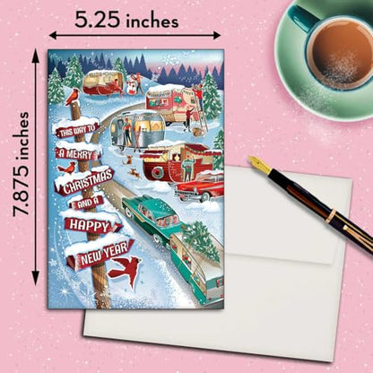 Vintage Christmas Card Set with Snowy Camper Scene - Pack of 8