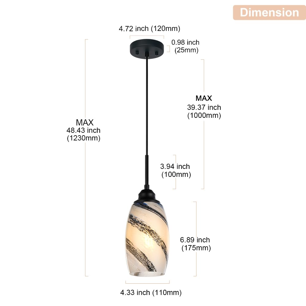 WINSHEN 3-Pack Modern Pendant Light Fixtures, Adjustable Hanging Lamp with Marble Glass & E26 Bulb Base, Glass Chandelier Lights Fixture for Kitchen Island Dining Room Bedroom