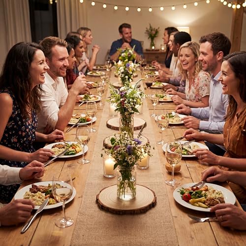 Tioncy Burlap Table Runner & Wood Slices Set - 50ft, 6 Pcs Natural Farmhouse Decor