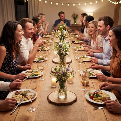 Tioncy Burlap Table Runner & Wood Slices Set - 50ft, 6 Pcs Natural Farmhouse Decor