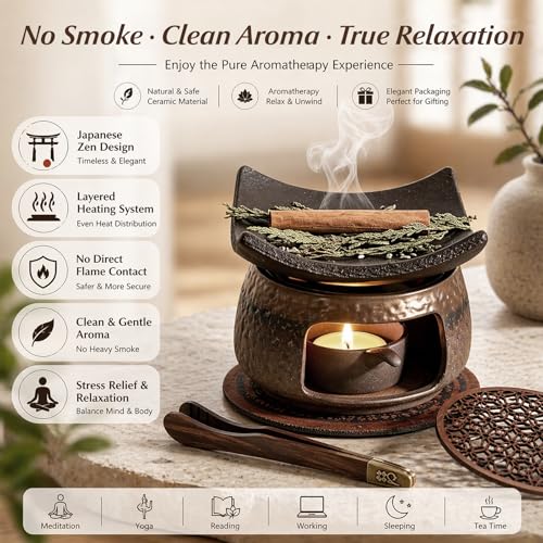 Herb Burner Kit - Japanese-Inspired Ceramic Aromatherapy Set with 1250°C Firing
