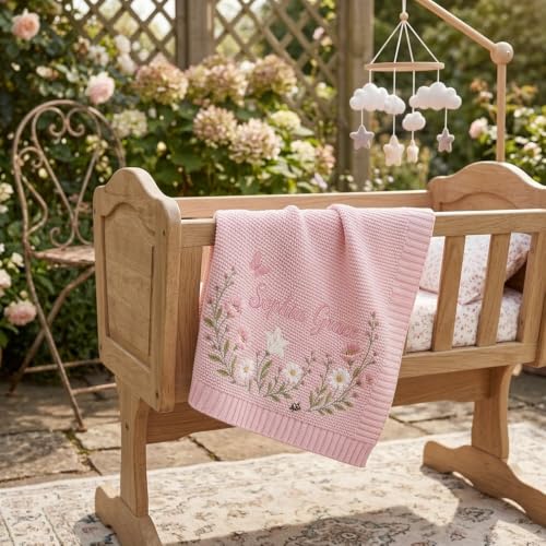 Personalized Baby Blanket with Embroidered Name and Floral Bunny Design - Style 5