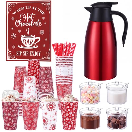 Christmas Hot Chocolate Set with Snowflake Dispenser - Stainless Steel & Paper Cups