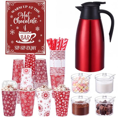 Christmas Hot Chocolate Set with Snowflake Dispenser - Stainless Steel & Paper Cups